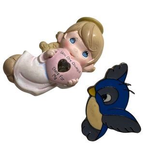 Adorable Precious Moments and Flying Blue Bird Pin Bundle